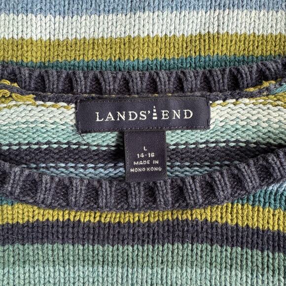 Lands’ End Heavy Knit Striped Crewneck Sweater Women’s Large - Picture 4 of 8